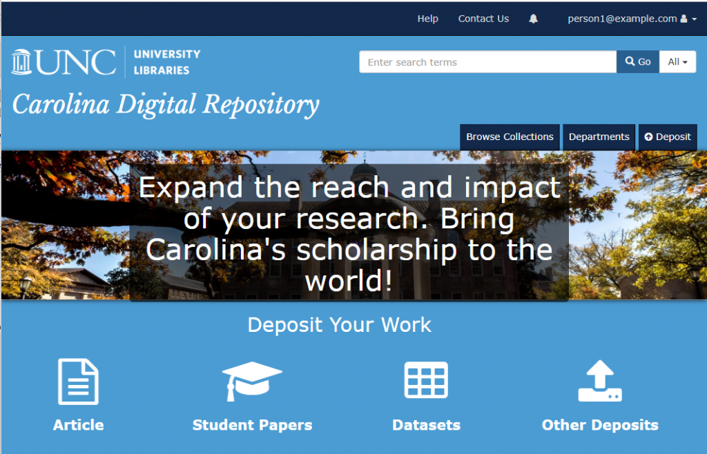 the homepage of the new carolina digital repository