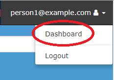 user menu, the dashboard link is circled in red