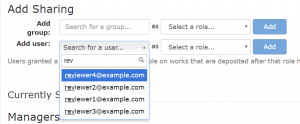 add a user search box. drop down menu displays four test accounts