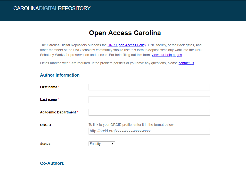 The old open access article submission form