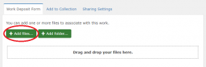 add files and add folder on work upload page. add files is circled