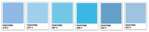 A spectrum of Carolina Blue pantone swatches; Courtesy David C. Smith
