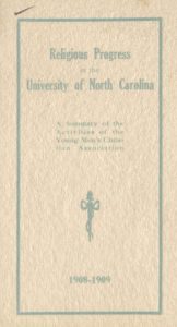 A pamphlet from the campus YMCA from 1908, using Carolina Blue; Wilson Library Carolina Collection