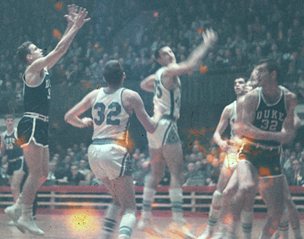 DUke versus UNC basketball, undated, circa 1957? (cropped detail)