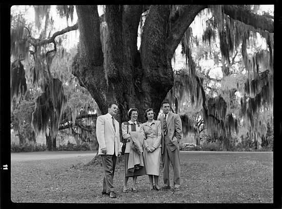 Charlie and Sarah Justice, and Norma and Doak Walker at Airlie Gardens during the 1950 Azalea Festival 
