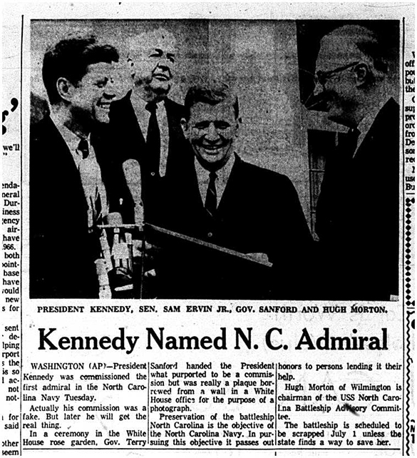 Kennedy Named N. C. Admiral