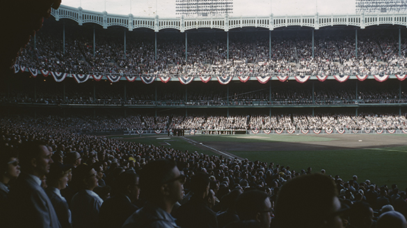 Opening scene a 1960 World Series game between the New York Yankees and the Pittsburgh Pirates at Yankee Stadium. (Cropped from a 35mm color slide by the editor.)