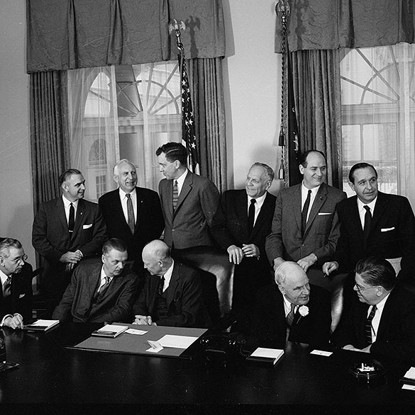 This Hugh Morton photograph was likely taken at the White House on March 19, 1958—the day President Dwight Eisenhower met with the National Governors Conference Executive Committee regarding the economy and unemployment.
