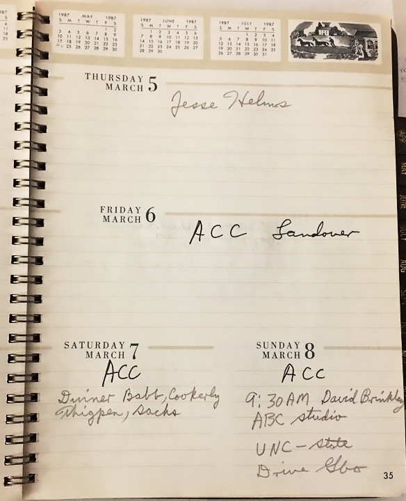 Executive planner page, 5–7 March 1987
