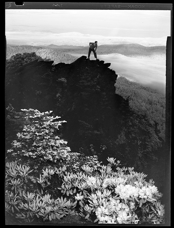 Hugh Morton standing on Grandfather Mountain