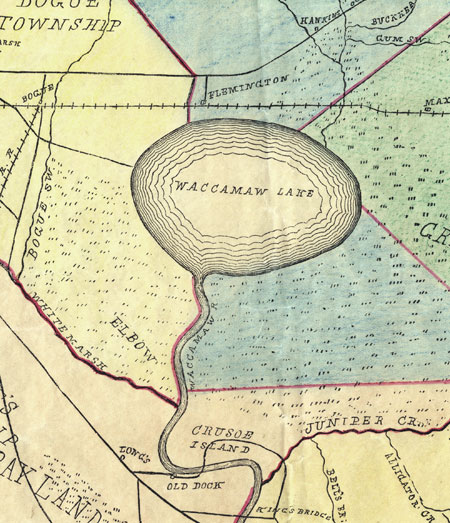 Crusoe Island detail of Columbus County map