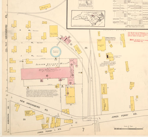 Cropped 1915 Sanborn map featuring Carrboro