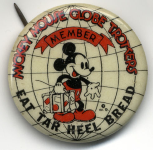 Pin back featuring Mickey Mouse for Tar Heel Bread