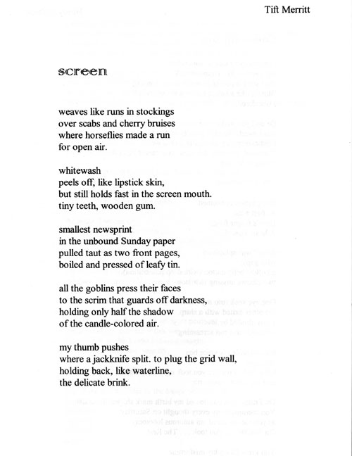 Tift Merritt poem "Screen"