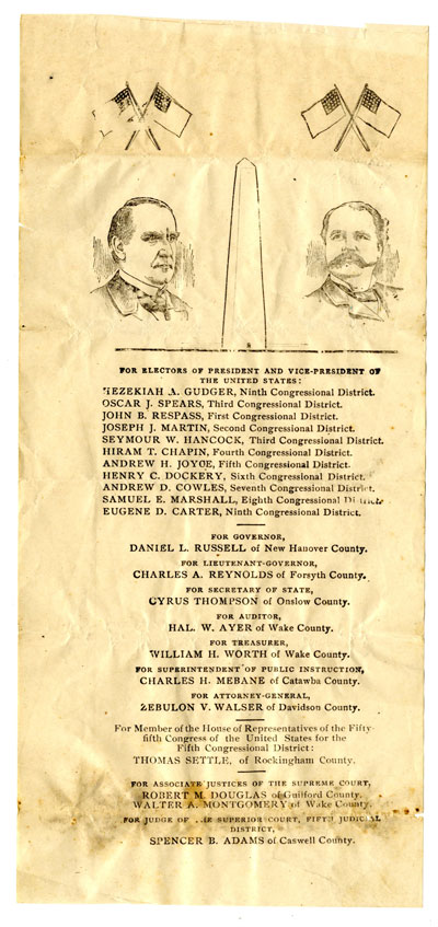 1896 Presidential ballot for NC