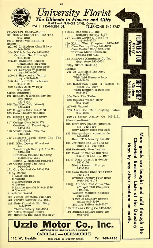 Hill's Chapel Hill (Orange County, N.C.) City Directory, includi