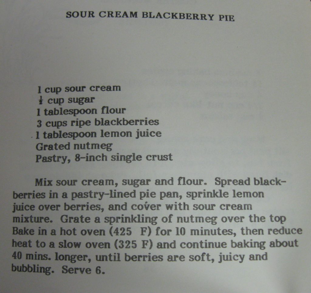 Sour Cream Blackberry Pie - The Lost Colony Cookbook
