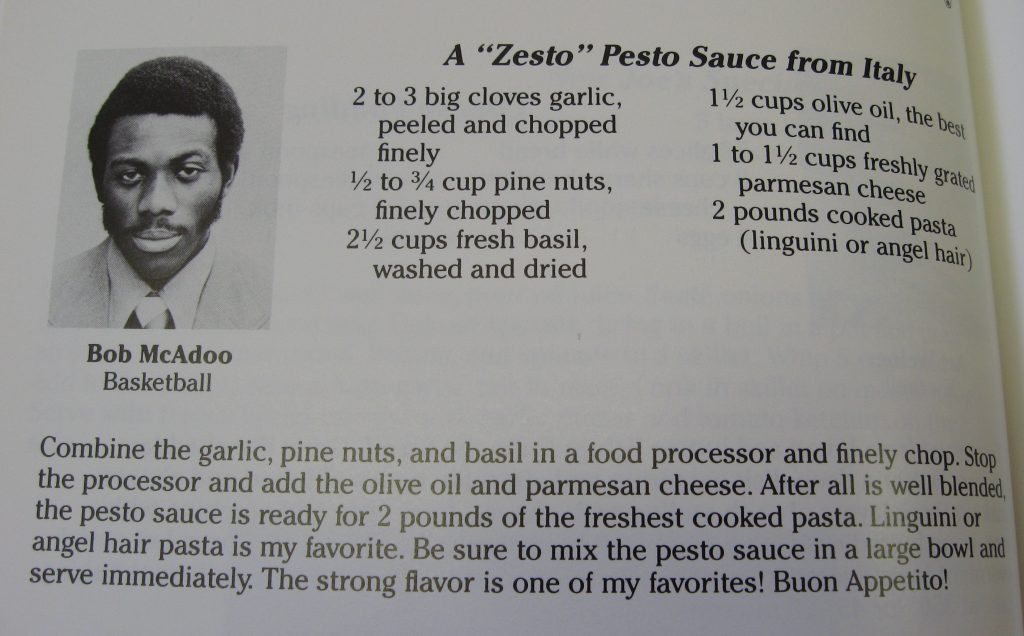 Bob McAdoo's Zesto Pesto Sauce from Italy-Tarheels Cooking for Ronald's Kids