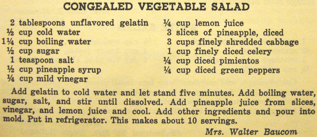 Congealed vegetable salad - Carolina Cooking