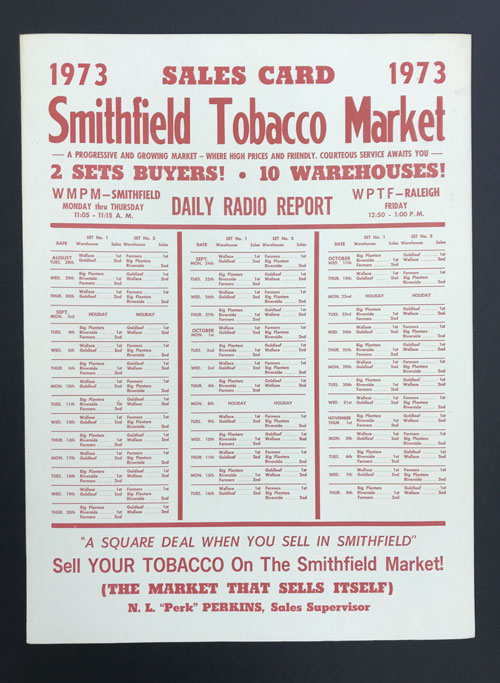 Sales card for Smithfield Tobacco Market