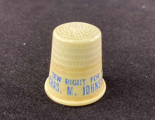 Thimble with words Sew Right for North Carolina Governor Charles W. Johnson
