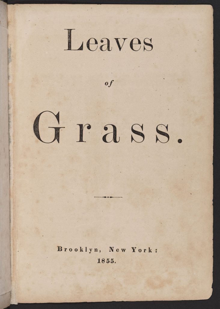 Title page of the first edition of Leaves of Grass. Brooklyn, New York: 1855.