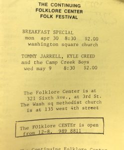 Folklore Center Folk Festival brochure, Breakfast Special, Tommy Jarrell, Kyle Creed