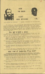Image of a campaign flyer for officer elections for ACTWU Local 1391 at White Oak Plant in Greensboro. Bill Sampson is shown at top left.