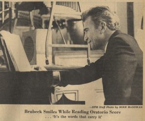 Dave Brubeck photo in the Daily Tar Heel, Jan. 9, 1968, p. 1