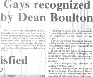 The announcement ran in the Daily Tar Heel on 10 September 1974.
