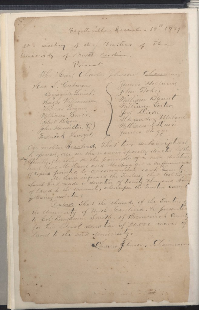 The minutes of the first meeting of the Board of Trustees from from Volume 1 of the Board of Trustees Records (40001)