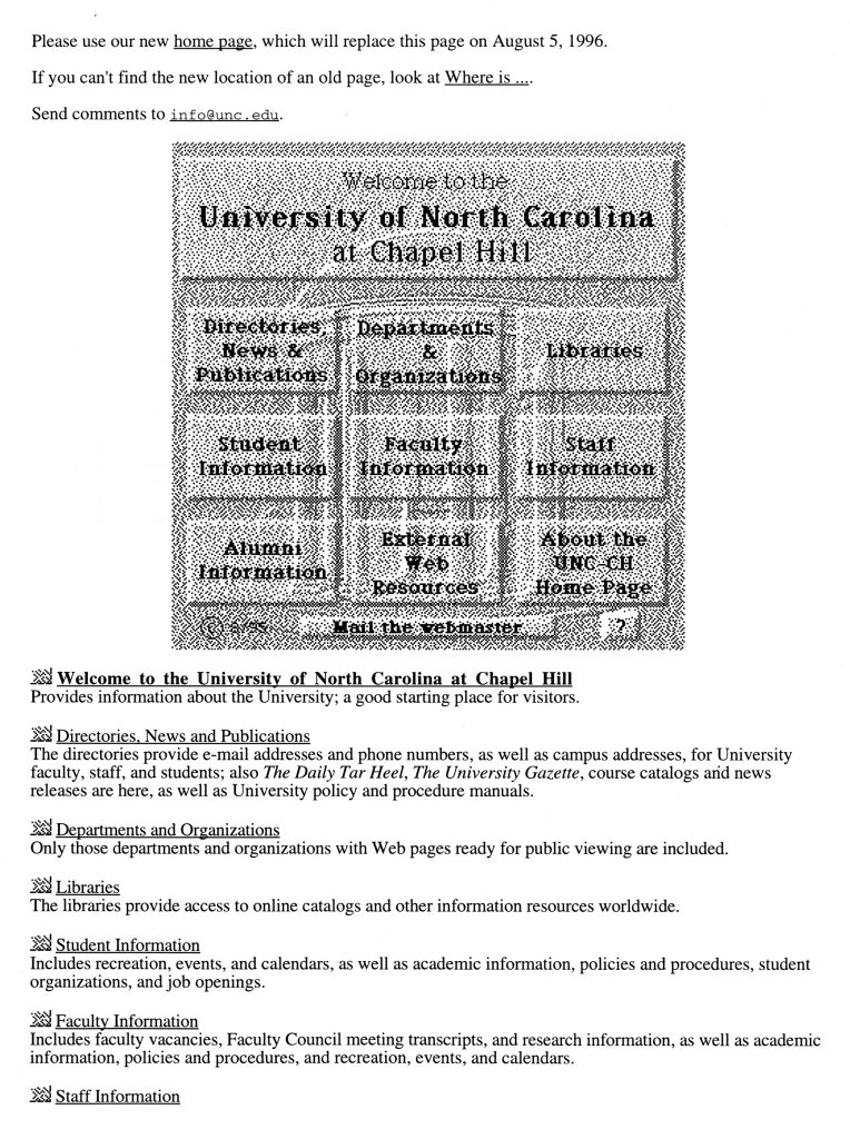 UNC Homepage, 1995