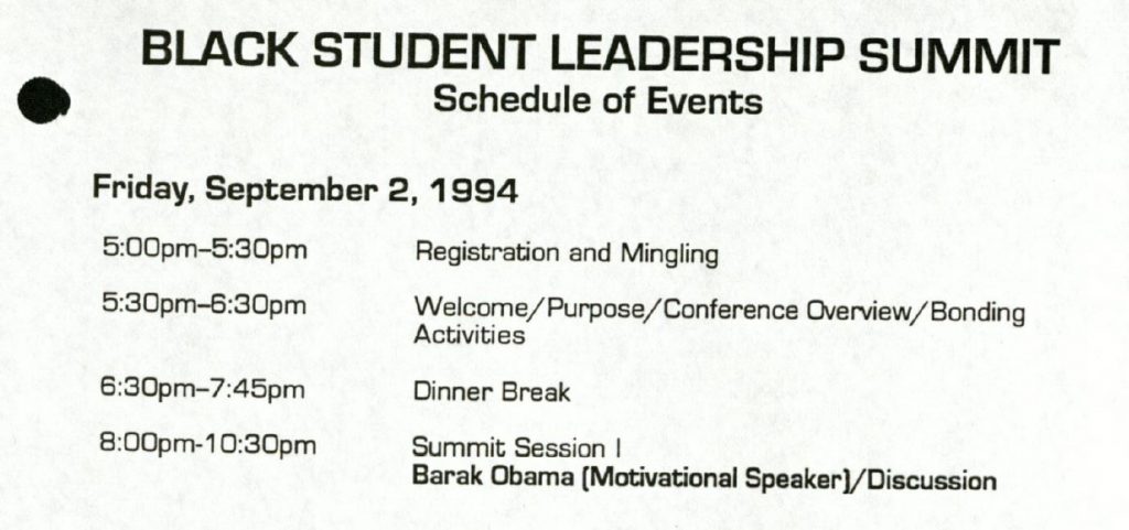 Program for the 1994 Black Student Leadership Summit. Stone Center Records (40341), University Archives.