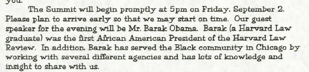 Excerpt from an invitation to the Black Student Leadership Summit. Stone Center Records (40341), University Archives.