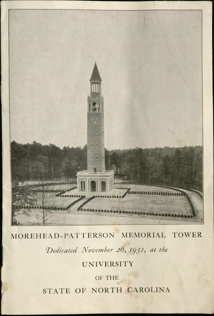 UNC bell tower dedication program, 1931. UNC Ephemera Collection, NCC.