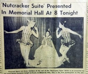 Newspaper clipping with title, "Nutcracker Suite" Presented in Memorial Hall at 8  Tonight."  