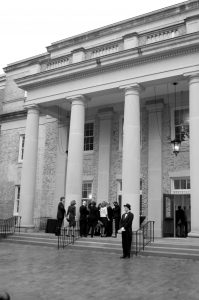 Visitors entering Memorial Hall