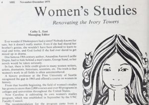 Article headline: Women's Studies. Renovating the Ivory Towers.