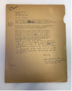 Typed draft letter to Ed Sullivan written by Glee Club members, circa 1965-1966. Annotated by hand and signed Alvin Tyndall and Paul Wyche, two officiers of the club. Alvin Tyndall's name is crossed out.