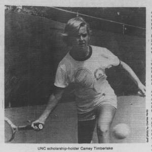 Screenshot of a Daily Tar Heel photograph of Camey Timberlake playing tennis.